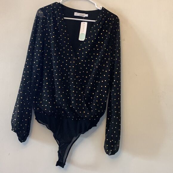 All in Favor Cline black & gold surplice bodysuit Size L NWT - Picture 2 of 7